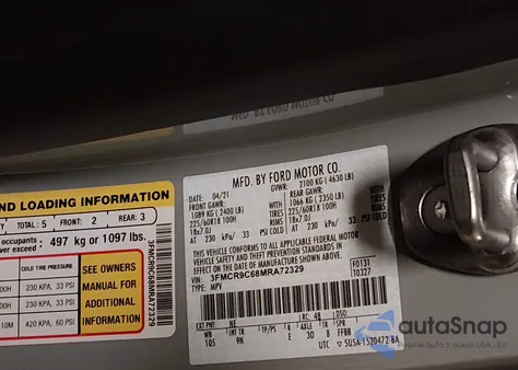 2021 Ford Bronco Sport Outer Banks z USA, uszkodzony, nr VIN 3FMCR9C68MRA72329